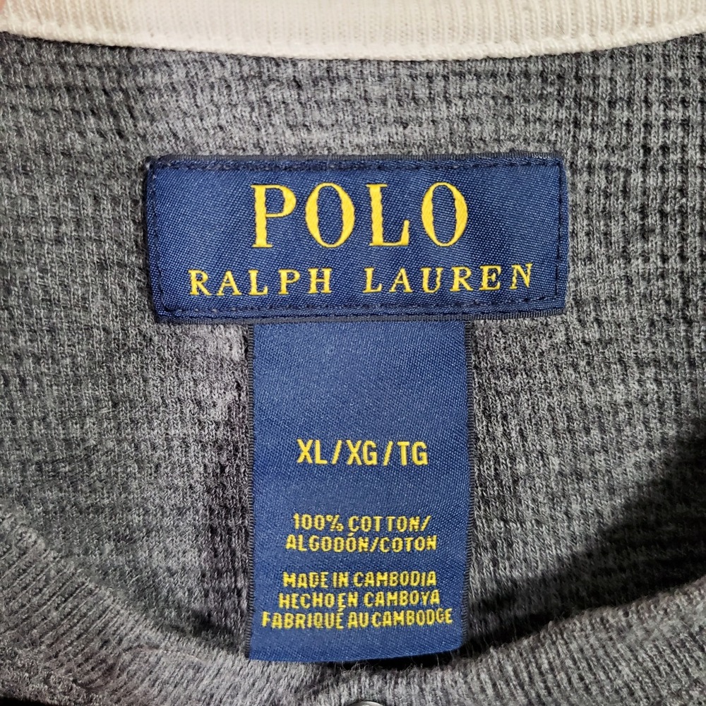 Polo Ralph Lauren Thermal Shirt Mens XL Gray Henley Waffle Knit Gorpcore *READ - Picture 7 of 8
